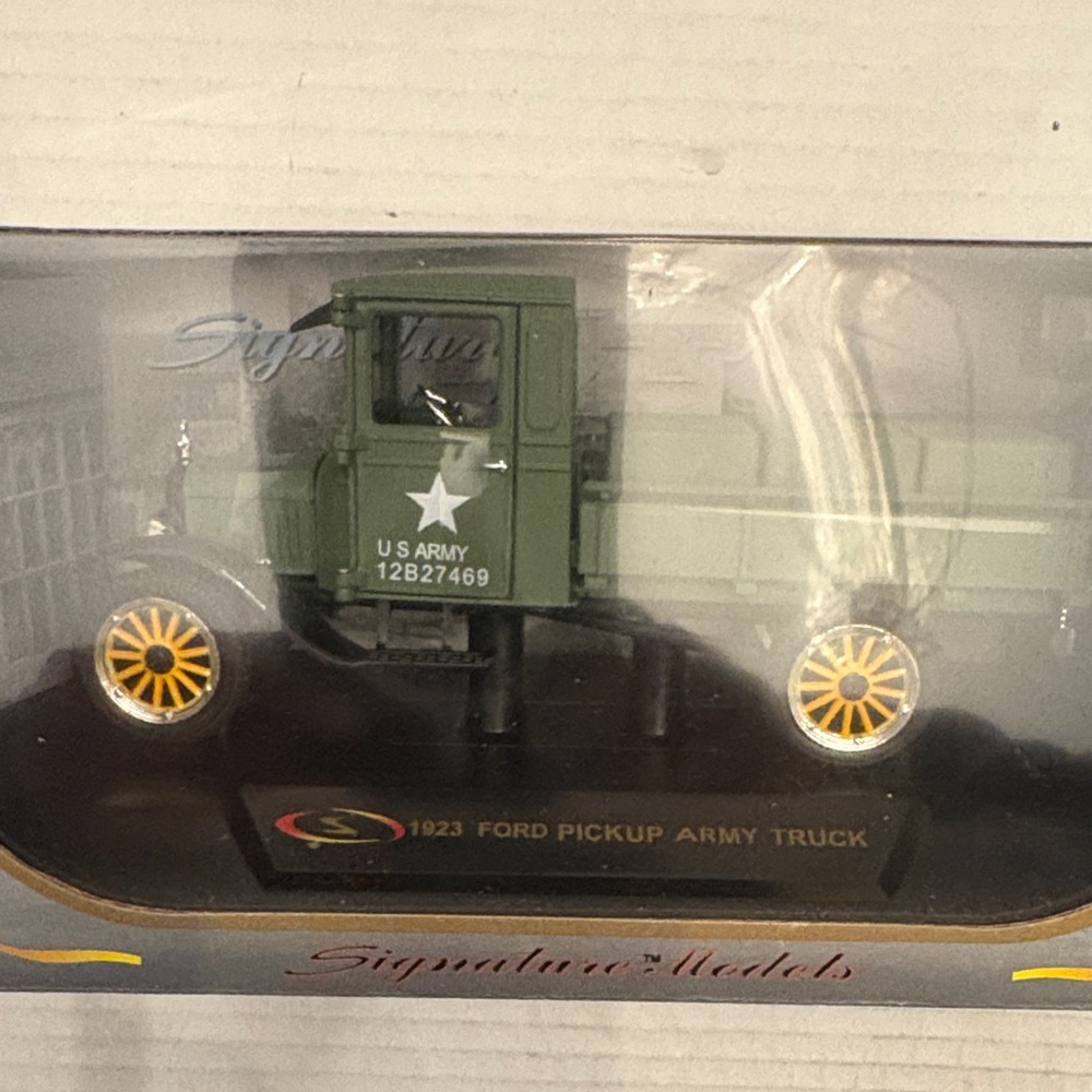 Signature Olive Green U.S. Army 1923 Ford Pickup Truck with Yellow Wheels